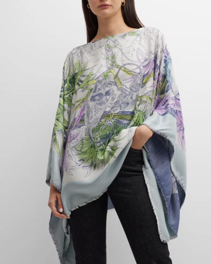JACQUARD PRINTED PONCHO: KENYA: GRAY