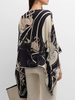 CASHMERE PRINTED PONCHO: GALLOPING: BLACK