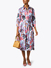 BUTTON FRONT  DRESS W/WAIST: TROPICAL PRINT: BLUE