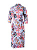 BUTTON FRONT  DRESS W/WAIST: TROPICAL PRINT: BLUE
