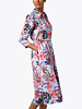 BUTTON FRONT  DRESS W/WAIST: TROPICAL PRINT: BLUE