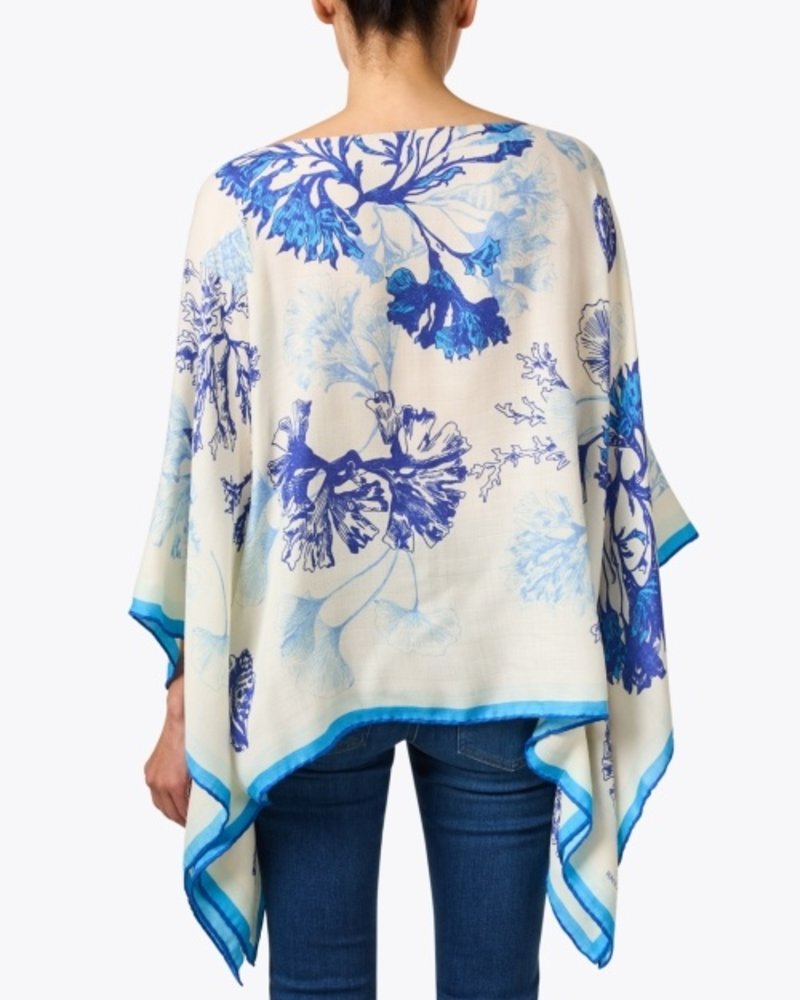CASHMERE PRINTED PONCHO: CORAL: BLUE