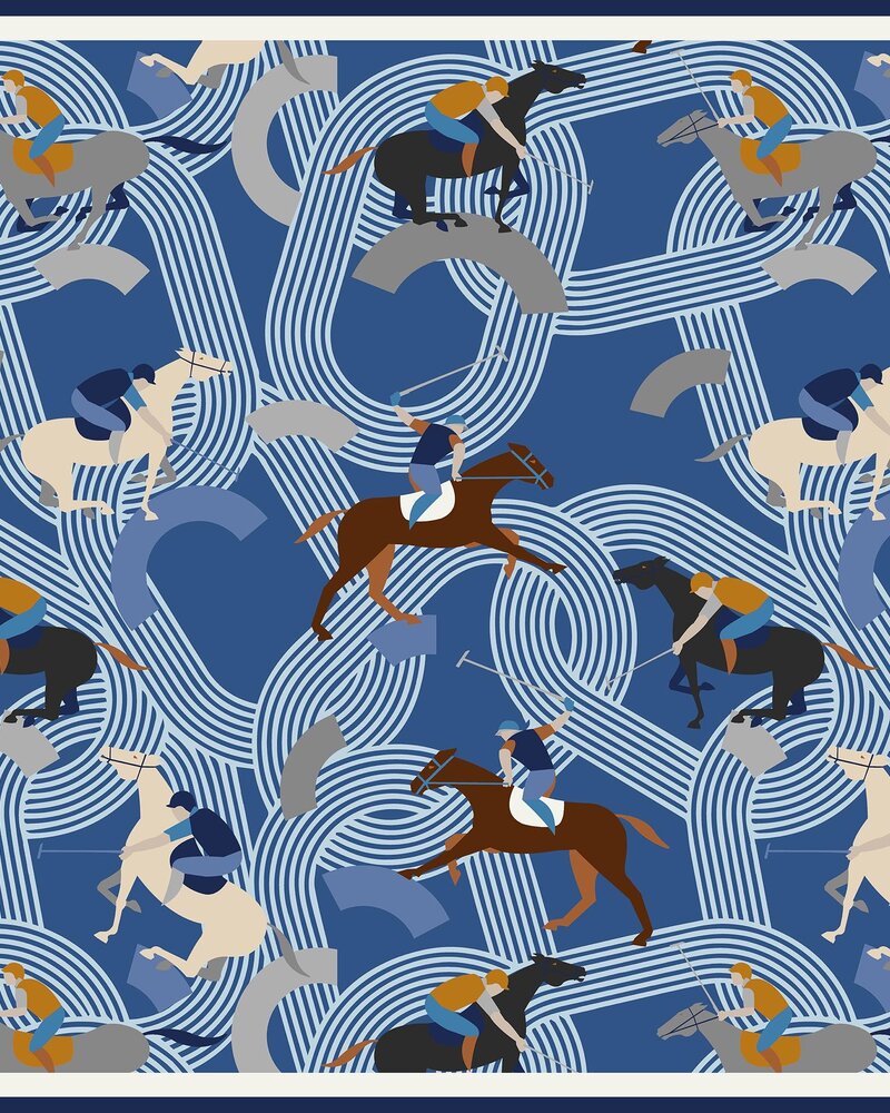 CASHMERE PRINTED PONCHO: POLO PLAYERS: DENIM