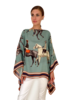 CASHMERE PRINTED PONCHO: POLO: TEAL