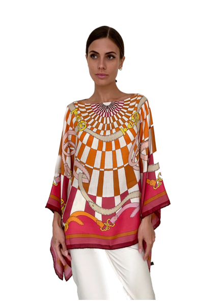 CASHMERE PRINTED PONCHO: FIRENZE: RED