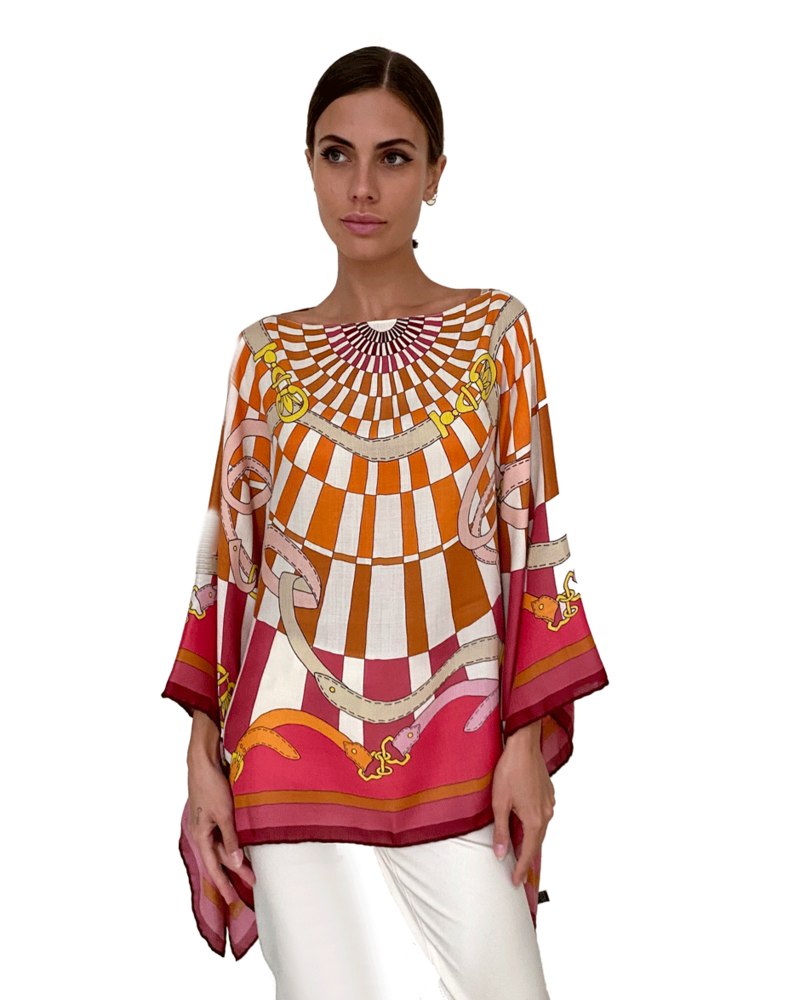 CASHMERE PRINTED PONCHO: FIRENZE: RED