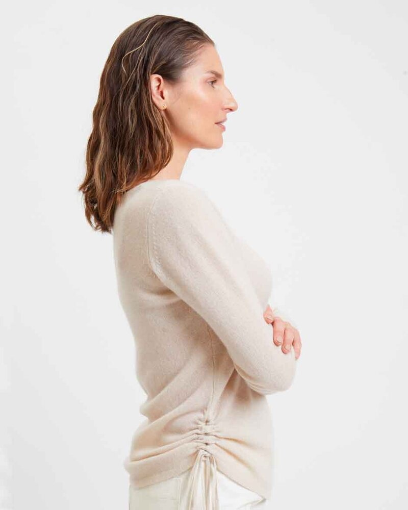 GIULIA 100% CASHMERE KNITTED CREW NECK:  SAND