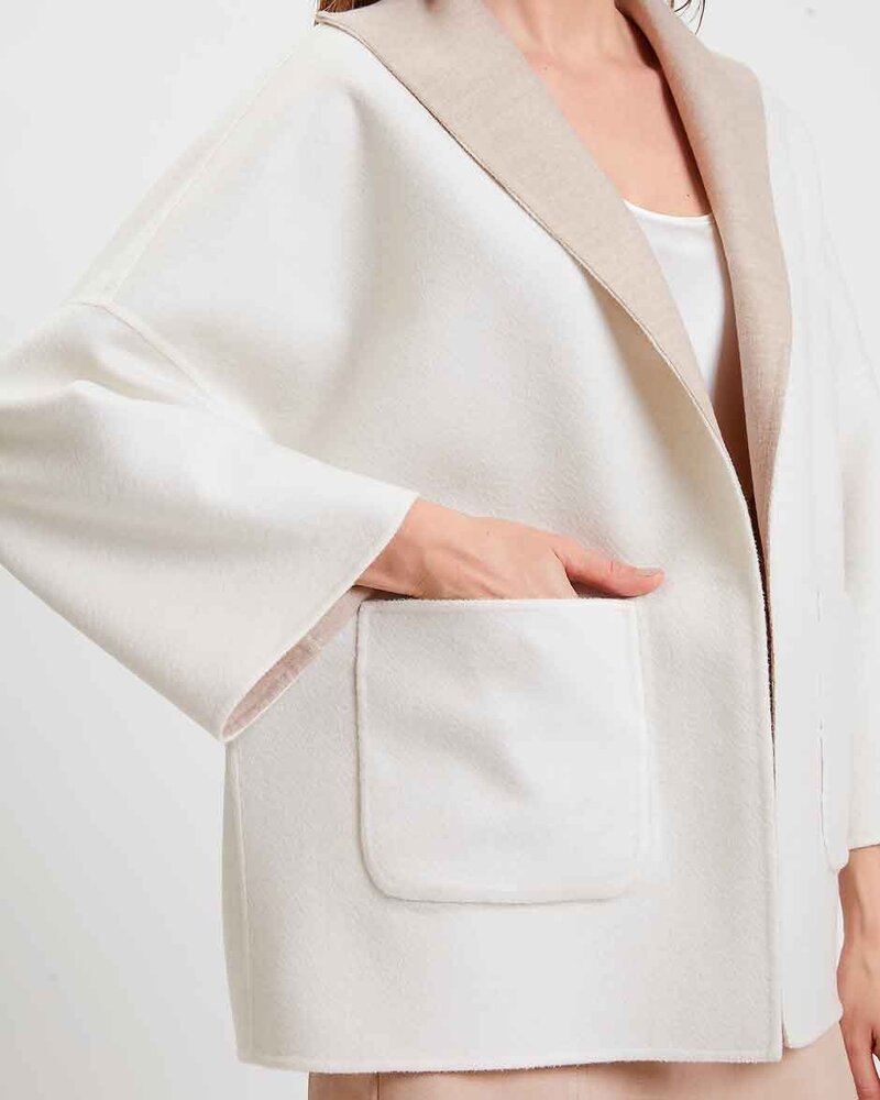 CASHMERE DOUBLE FACE REVERSIBLE JACKET: IVORY-TAUPE