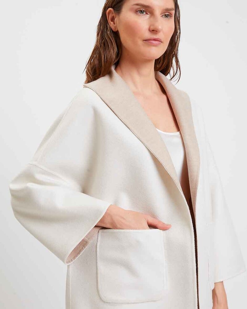 CASHMERE DOUBLE FACE REVERSIBLE JACKET: IVORY-TAUPE