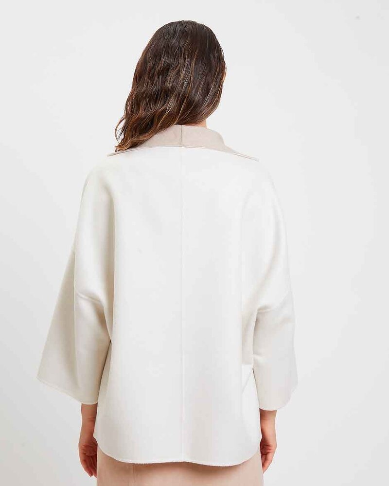 CASHMERE DOUBLE FACE REVERSIBLE JACKET: IVORY-TAUPE