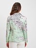 100% SILK PRINTED QUILTED BLAZER WITH SUEDE DETAIL: ITALY: CELADON