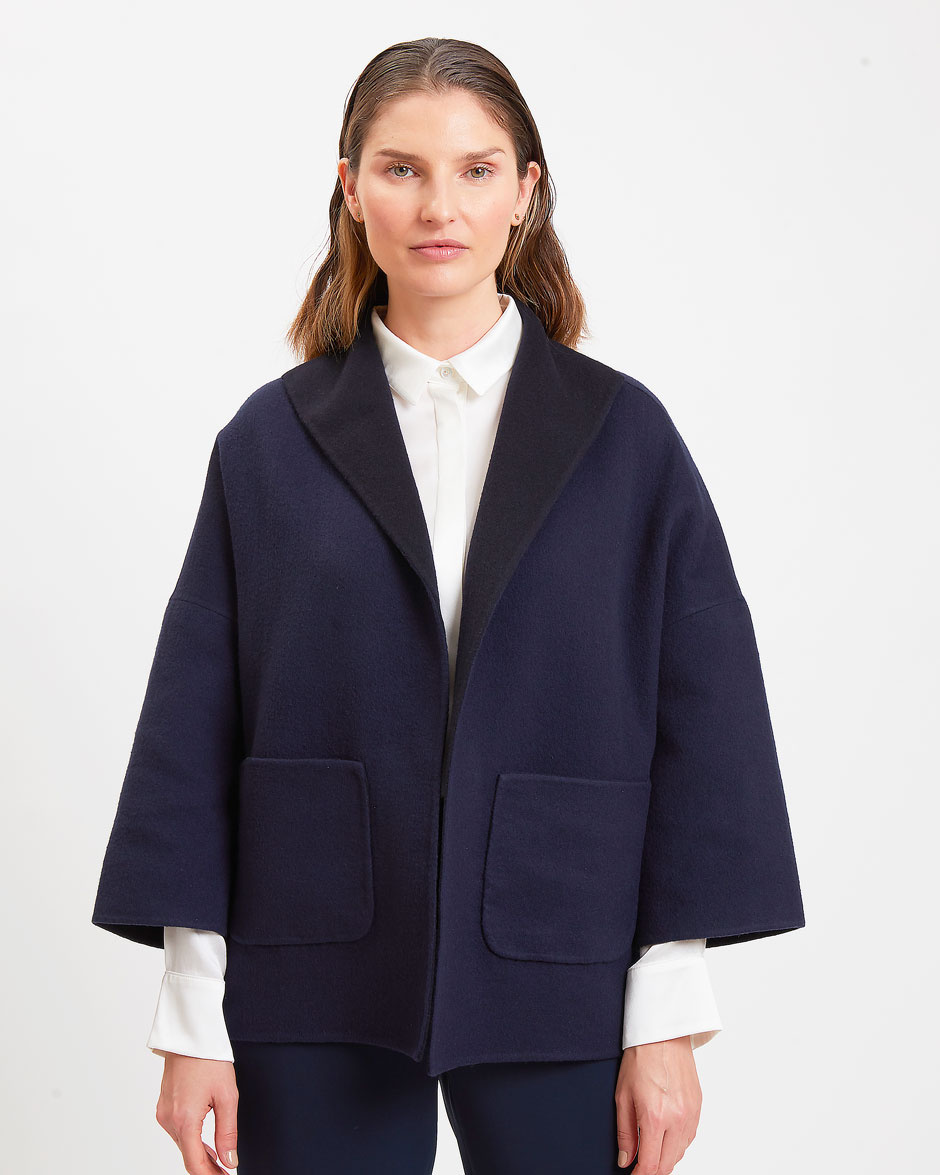 CASHMERE DOUBLE FACE REVERSIBLE JACKET: NAVY-BLACK