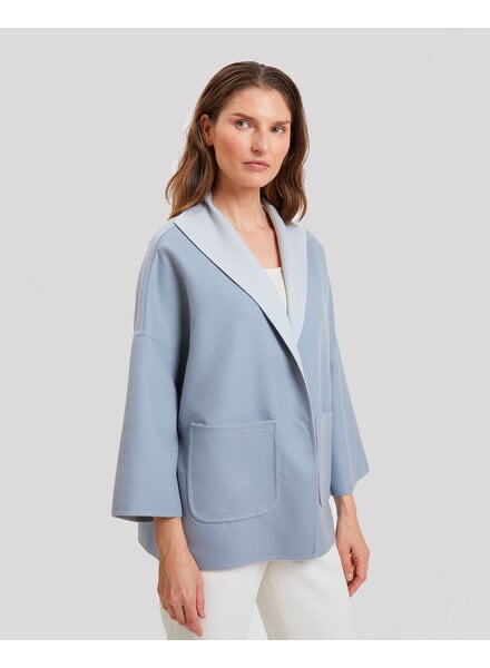 CASHMERE DOUBLE FACE REVERSIBLE JACKET: BLUE-GREY