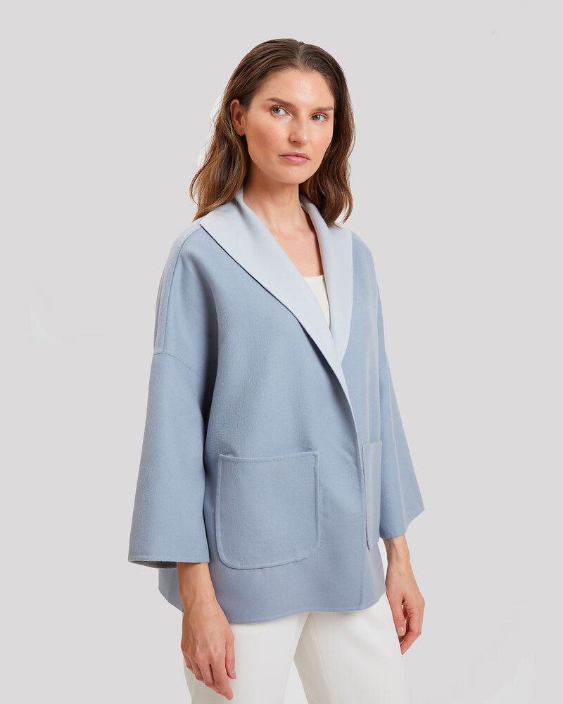 CASHMERE DOUBLE FACE REVERSIBLE JACKET: BLUE-GRAY