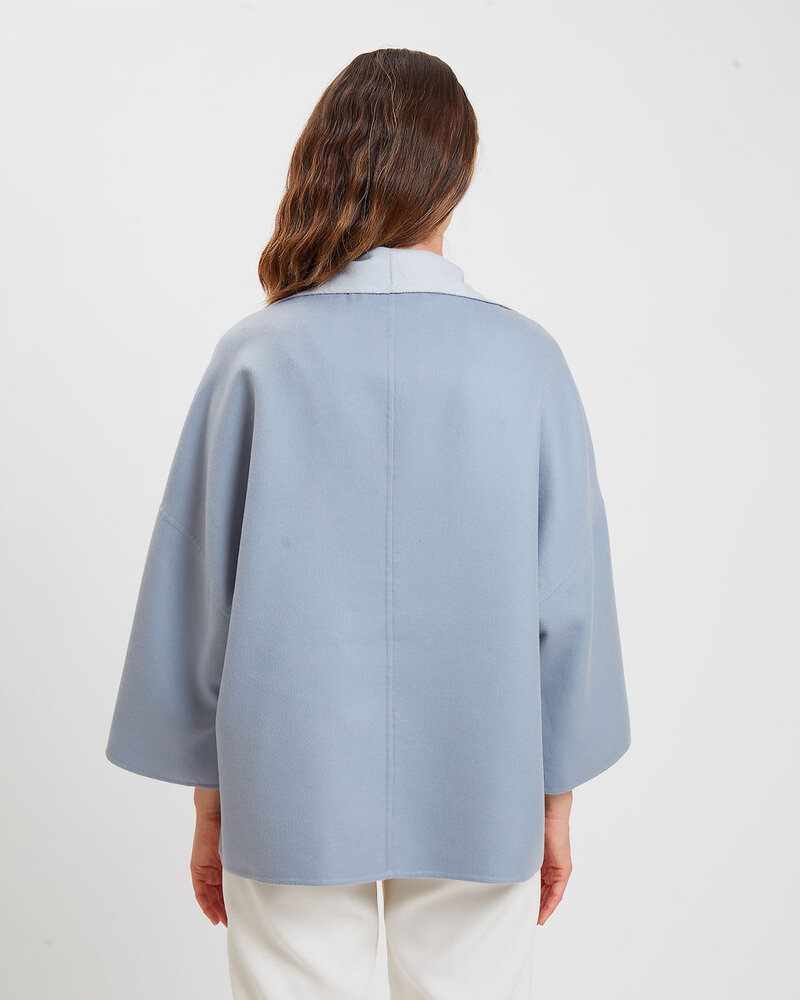 CASHMERE DOUBLE FACE REVERSIBLE JACKET: BLUE-GRAY