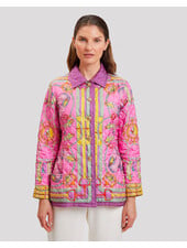 SILK PRINTED QUILTED JACKET: STIRRUPS: FLAMINGO