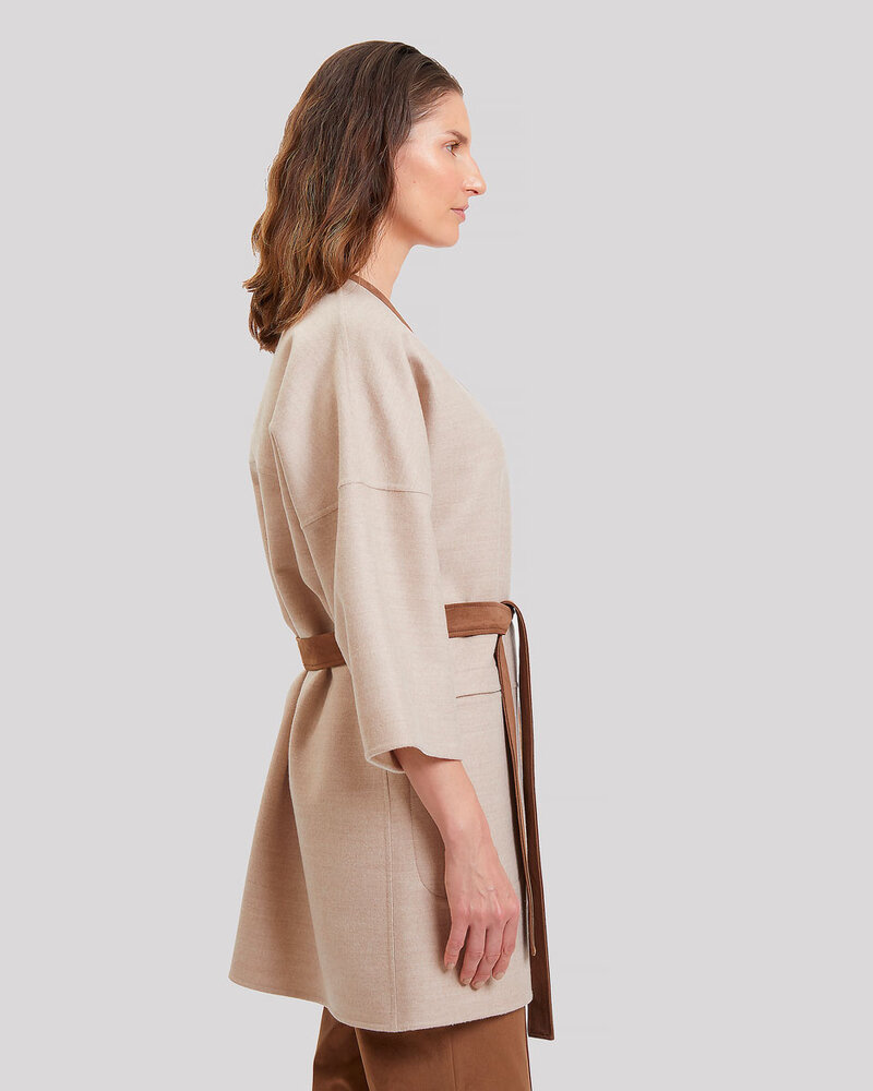CASHMERE DOUBLE FACE REVERSIBLE JACKET: TAUPE-IVORY