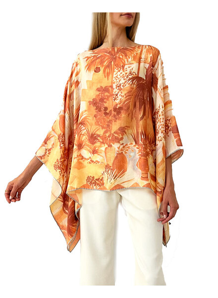 CASHMERE PRINTED PONCHO: ROMA: ORANGE
