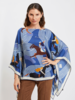 CASHMERE PRINTED PONCHO: POLO PLAYERS: DENIM