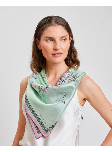 SILK PRINTED SCARF: MAP OF ITALY: CELADON