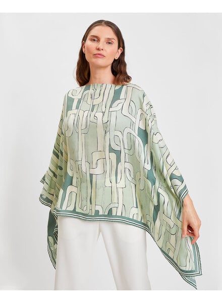 CASHMERE PRINTED PONCHO: CHAINS: LIGHT GREEN