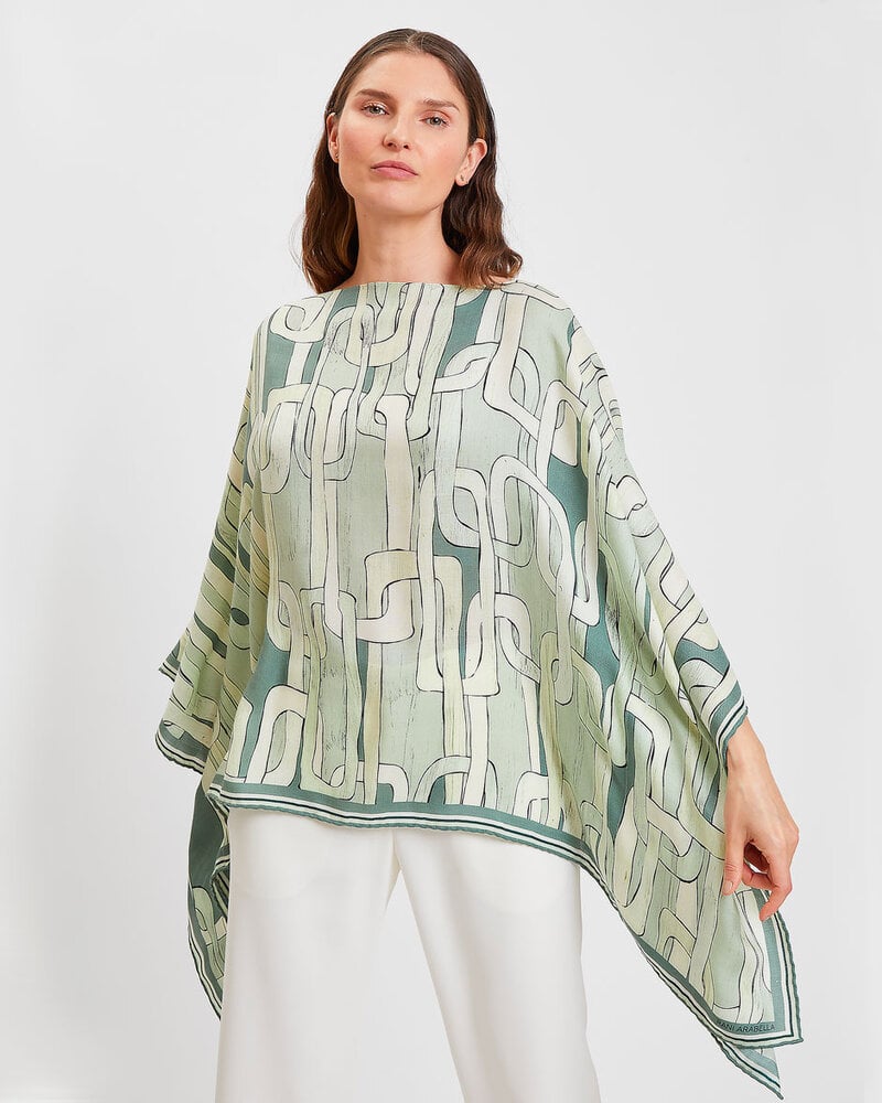 CASHMERE PRINTED PONCHO: CHAINS: LIGHT GREEN