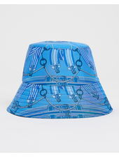 PRINTED SILK BUCKET HAT: STIRRUPS: OCEAN BLUE