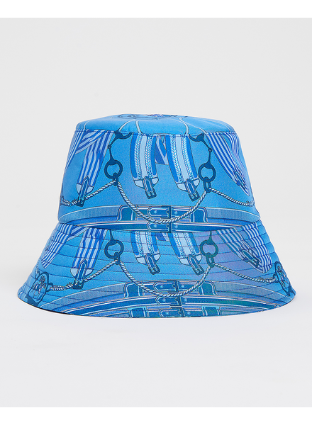 PRINTED SILK BUCKET HAT: STIRRUPS: OCEAN BLUE