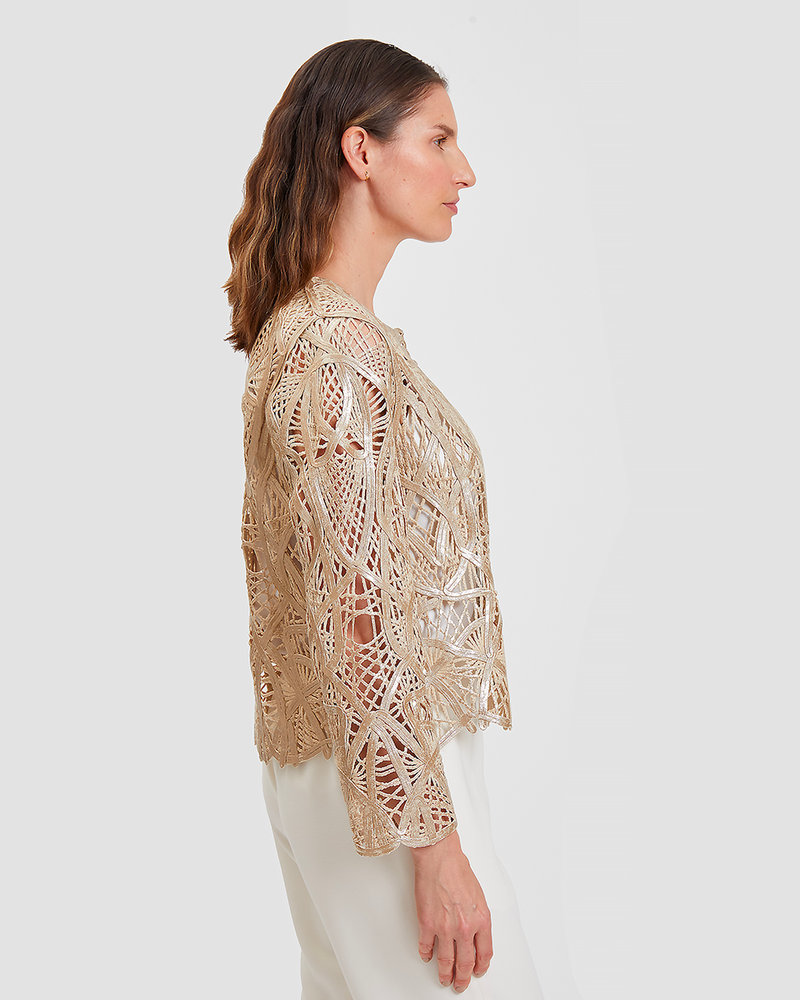 HAND MADE INTERICATE LACE JACKET:  GOLD