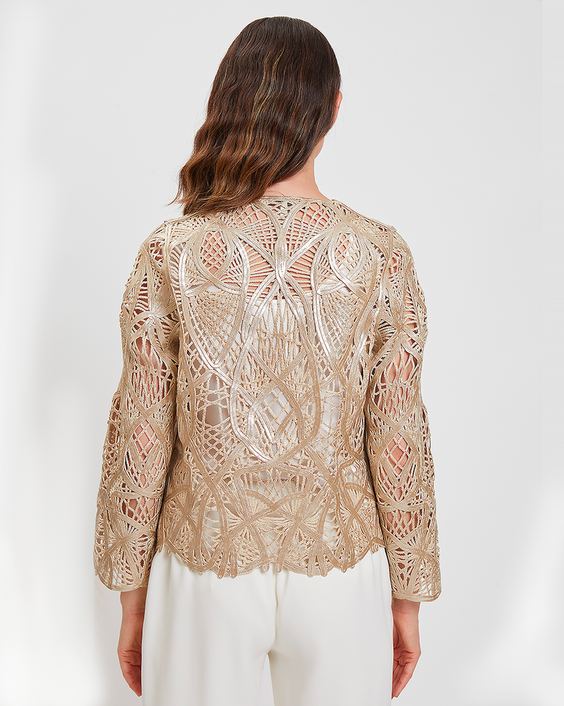 HAND MADE INTERICATE LACE JACKET:  GOLD