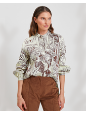 POP OVER WITH POET SLEEVE COTTON PRINTED SHIRT: JUNGLE: IVORY