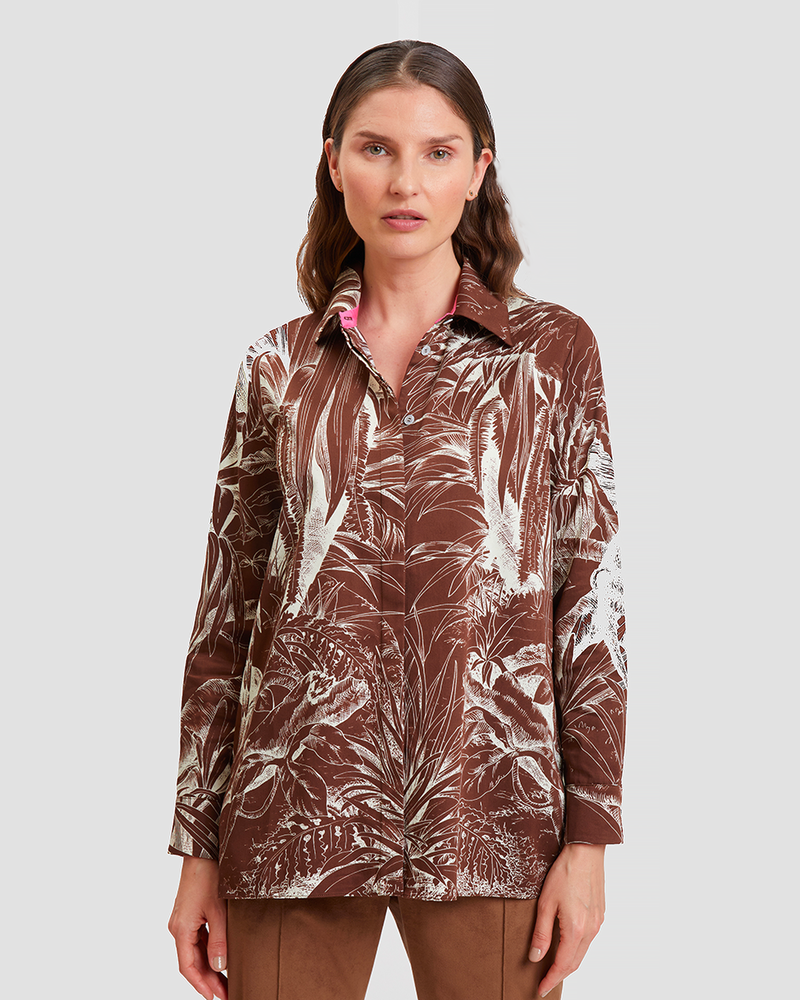 100% COTTON PRINTED SHIRT: JUNGLE: BROWN-IVORY