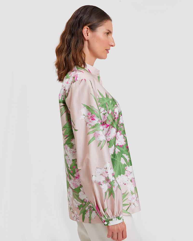 100% COTTON PRINTED POP OVER WITH POET SLEEVE COTTON PRINTED SHIRT: LIGURIA: PINK