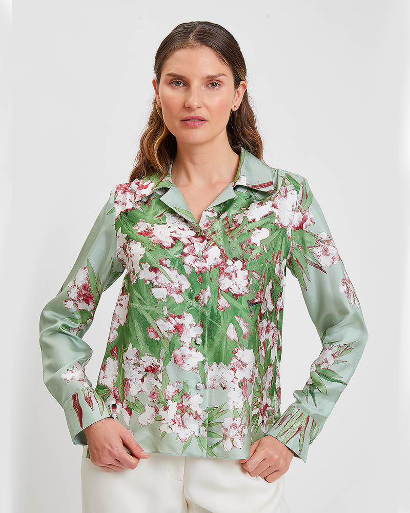 100% SILK COLLAR SHIRT: LIGURIA: GREEN