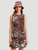 COTTON PRINTED SLEEVELESS DRESS: JUNGLE: BROWN