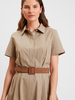 COTTON DRESS WITH BELT AND WAIST: KHAKI