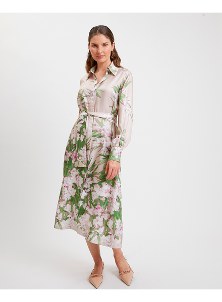 SILK SHIRT DRESS WITH BELT PRINT: LIGURIA: PINK