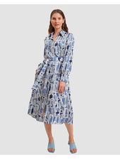 SILK SHIRT DRESS WITH BELT PRINT: CHAINS: BLUE