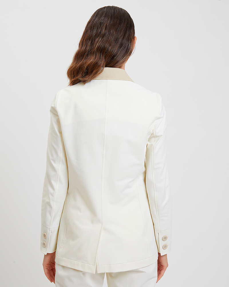100% COTTON QUILTED BLAZER WITH SUEDE DETAIL: IVORY