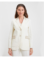 COTTON QUILTED BLAZER WITH SUEDE DETAIL: IVORY