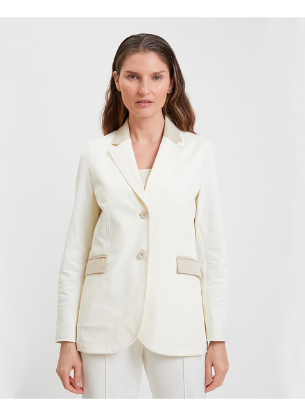 COTTON QUILTED BLAZER WITH SUEDE DETAIL: IVORY