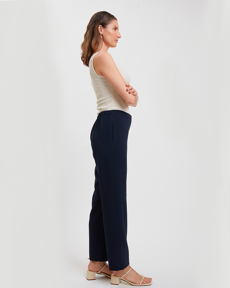 ELASTIC WAIST SILK PANTS: NAVY