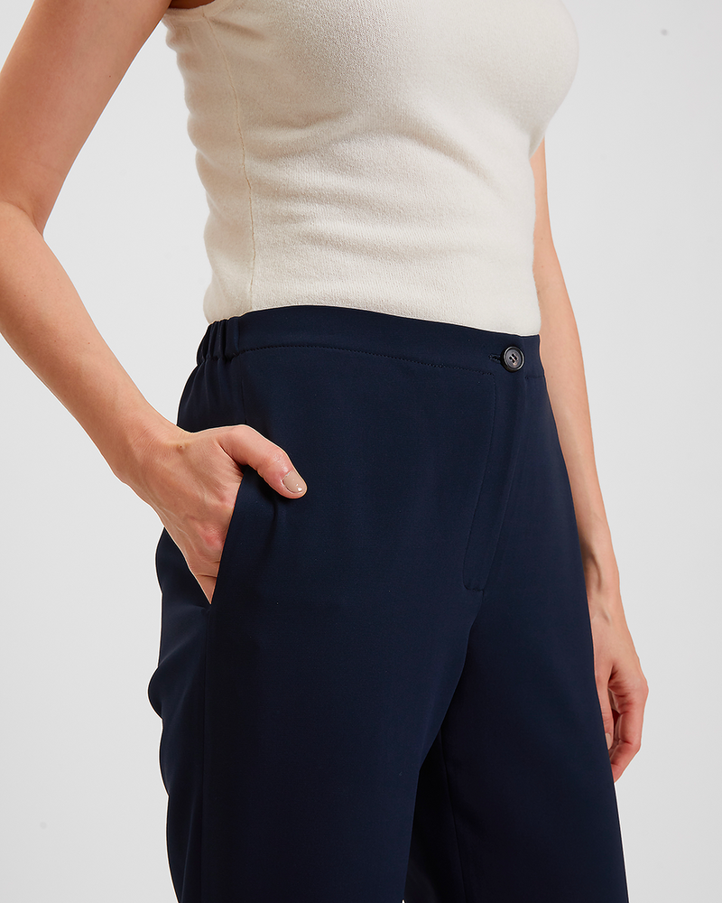 ELASTIC WAIST SILK PANTS: NAVY