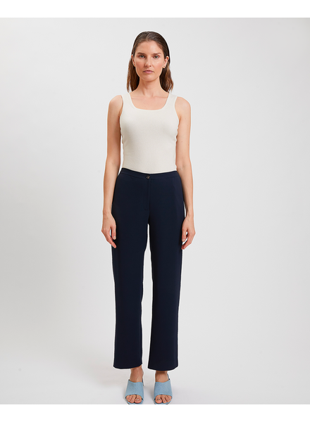 ELASTIC WAIST SILK PANTS: NAVY