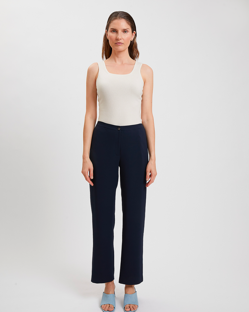 ELASTIC WAIST SILK PANTS: NAVY