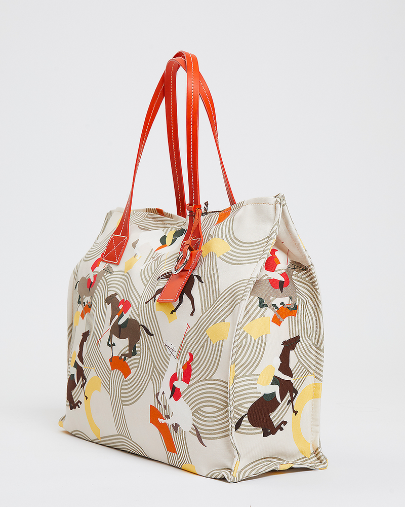 TOTE BAG SMALL: POLO PLAYERS: BEIGE
