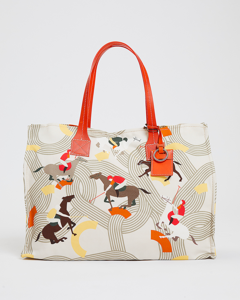 TOTE BAG SMALL: POLO PLAYERS: BEIGE