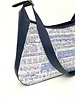 PRINTED LINEN AND LEATHER SHOULDER BAG: PALM BEACH: NAVY
