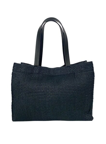 TOTE BAG SMALL: RAFFIA: BLACK