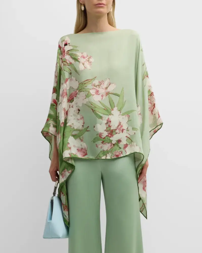 CASHMERE PRINTED PONCHO: LIGURIA: GREEN